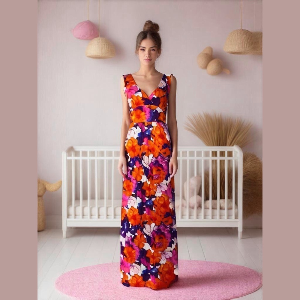 Floral Maxi Plunge Dress Small Petites